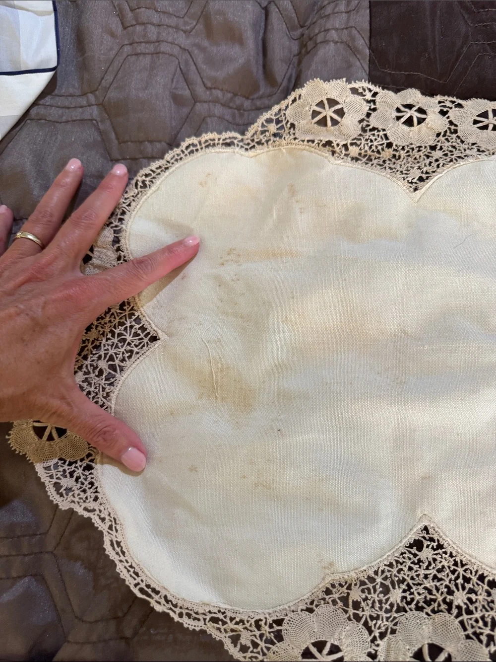 Vintage Lace-Edged White Cotton Doilies Set of 3